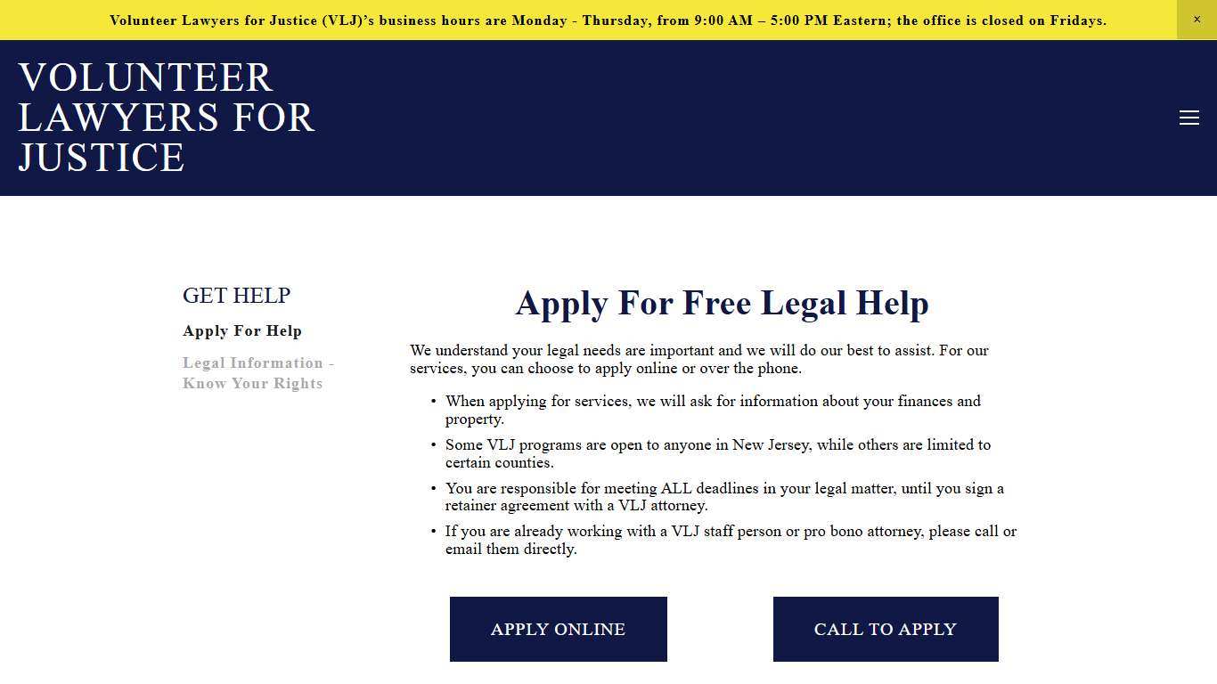 Apply for Free Legal Help in New Jersey VLJ Services for Debt, Divorce, Eviction & More — Volunteer Lawyers for Justice